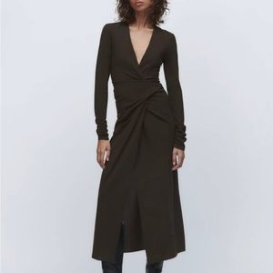 NWT NWT ZARA DRAPED WOOL BLEND DRESS TOFFEE - REF. 8853/638